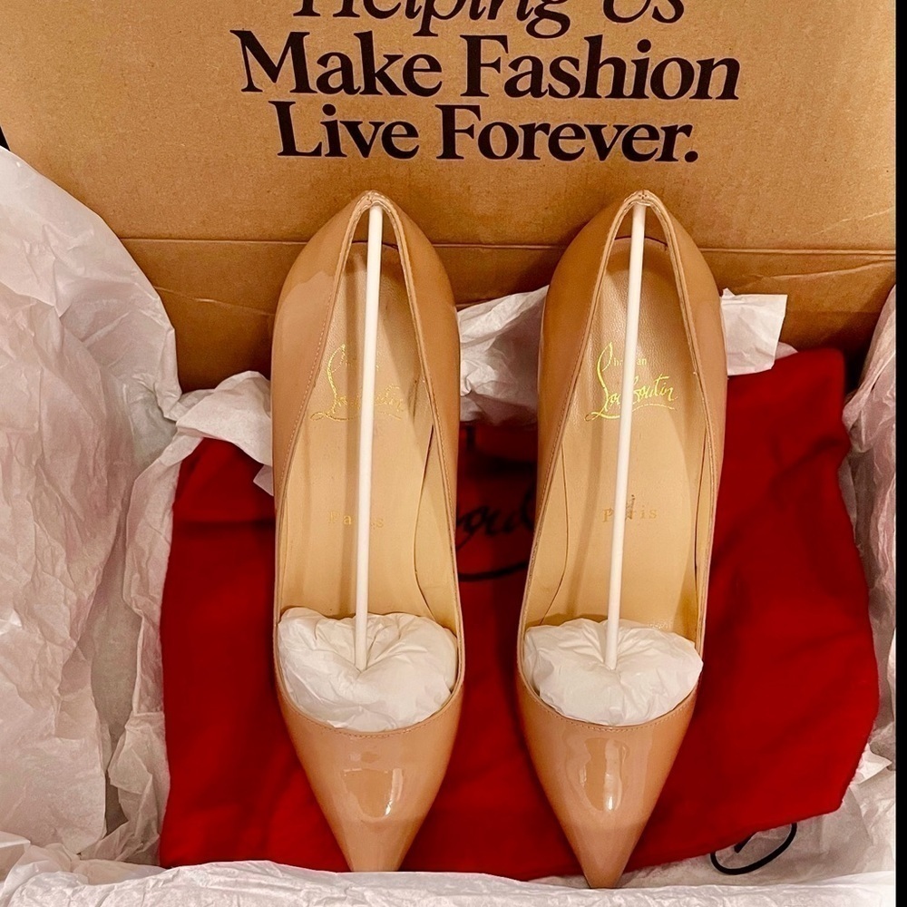 Christian Louboutin kate 100mm In Dusty Nude Tan pink patent EU 39